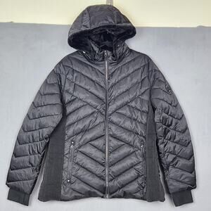 Nautica Jacket Womens 2XL Black Water Resistant Hooded Puffer Faux Fur Trim Coat